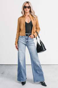 Just Simple Faux Suede Zip-Up Jacket (Camel) - NanaMacs