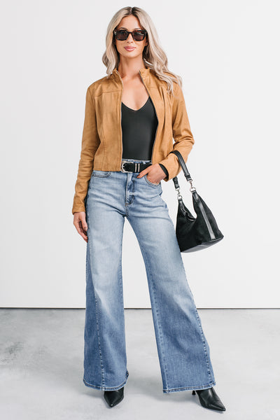 Just Simple Faux Suede Zip-Up Jacket (Camel)