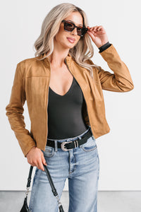 Just Simple Faux Suede Zip-Up Jacket (Camel) - NanaMacs