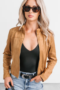 Just Simple Faux Suede Zip-Up Jacket (Camel) - NanaMacs