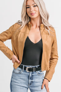 Just Simple Faux Suede Zip-Up Jacket (Camel) - NanaMacs