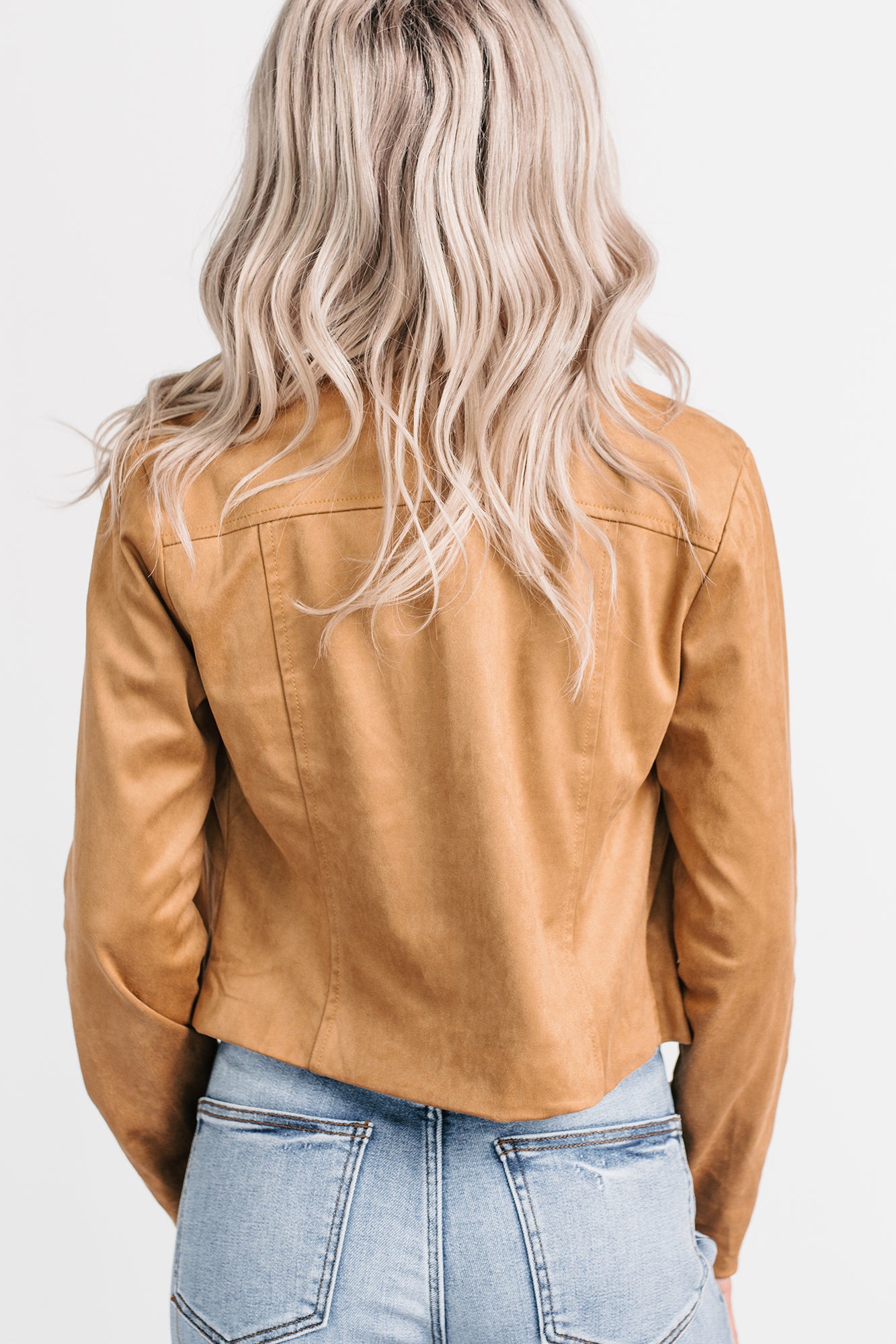 Just Simple Faux Suede Zip-Up Jacket (Camel) - NanaMacs