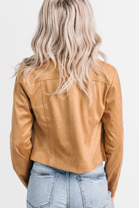 Just Simple Faux Suede Zip-Up Jacket (Camel) - NanaMacs