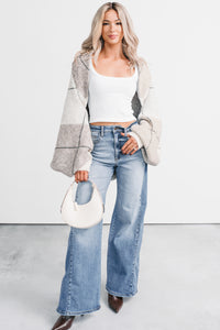 Quiet Day In Argyle Knit Shrug Cardigan (Oatmeal) - NanaMacs