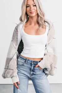 Quiet Day In Argyle Knit Shrug Cardigan (Oatmeal) - NanaMacs