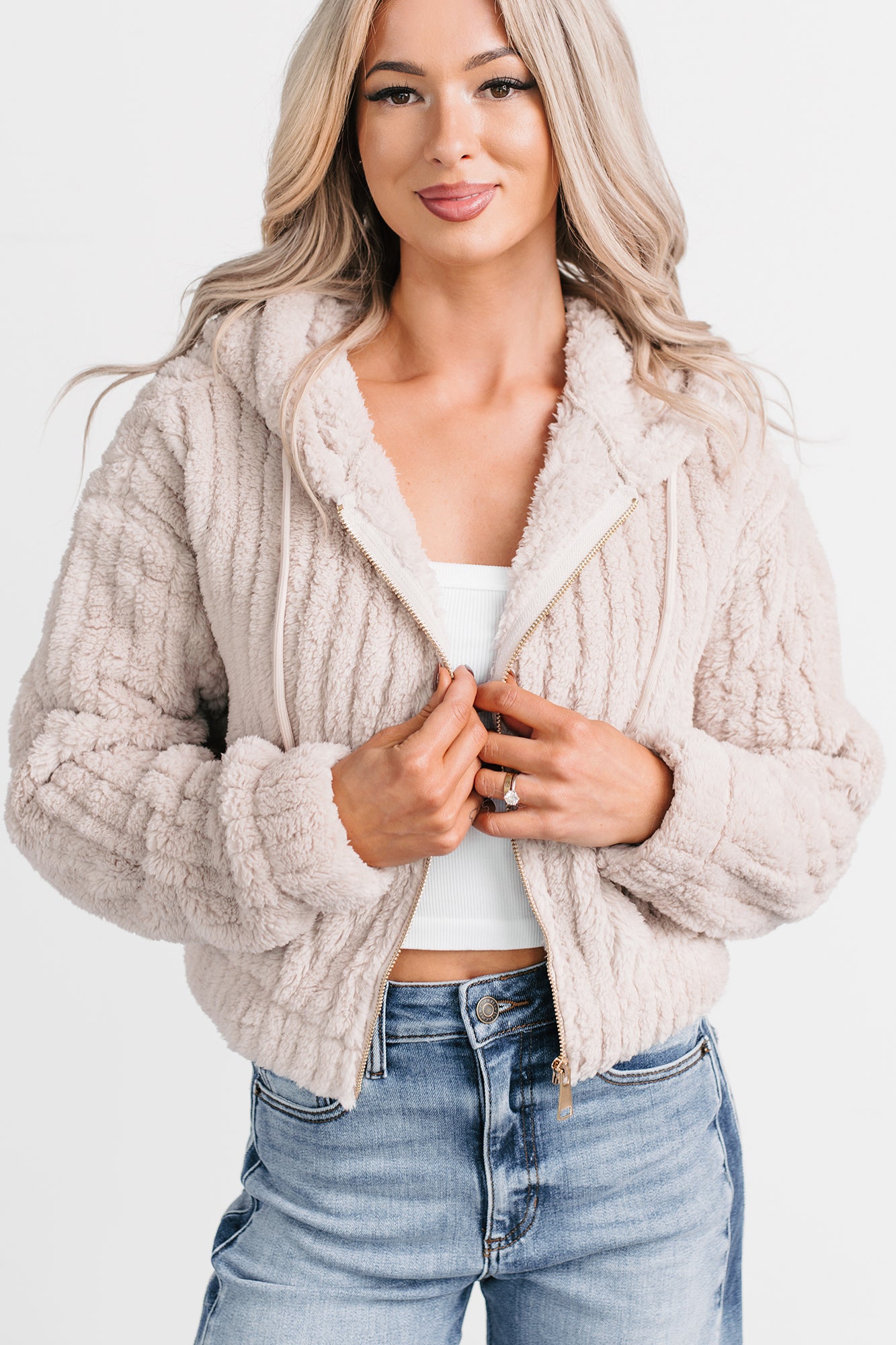 Big Softie Hooded Sherpa Jacket (Milk Tea) - NanaMacs