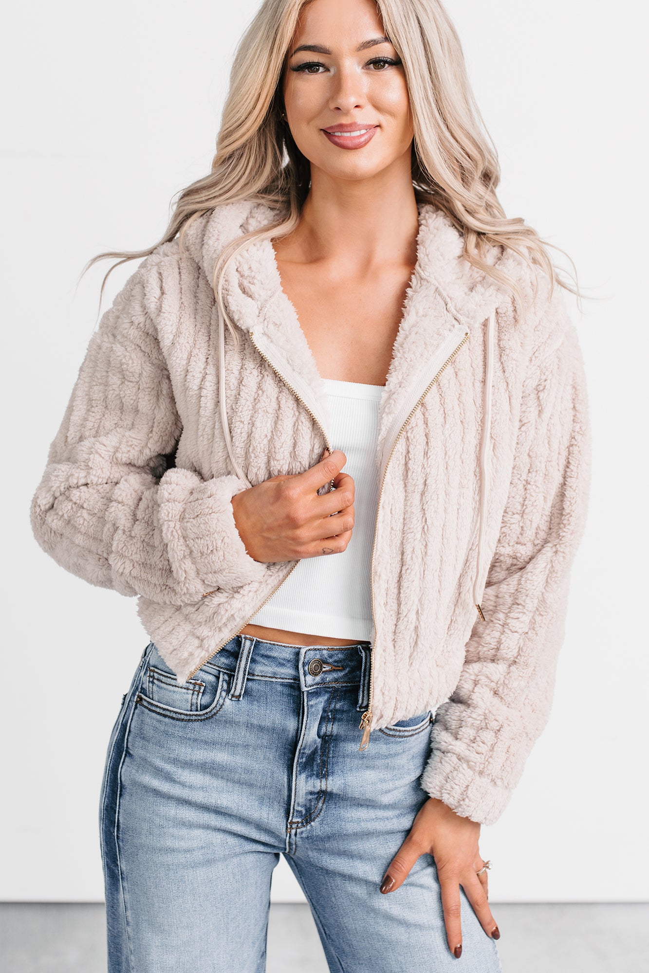 Big Softie Hooded Sherpa Jacket (Milk Tea) - NanaMacs