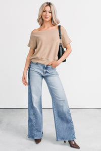 Meet Me There One Shoulder Short Sleeve Top (Taupe) - NanaMacs