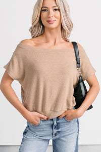 Meet Me There One Shoulder Short Sleeve Top (Taupe) - NanaMacs