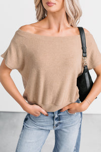 Meet Me There One Shoulder Short Sleeve Top (Taupe) - NanaMacs