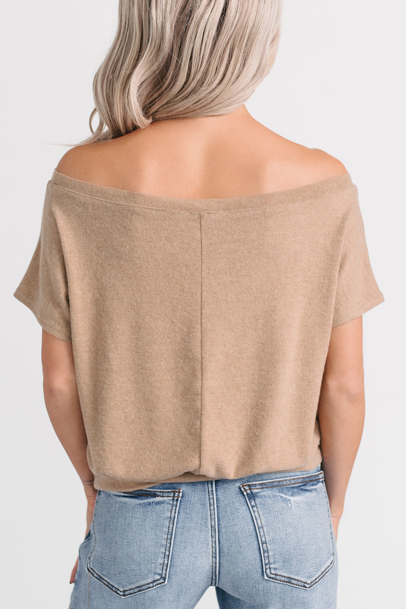 Meet Me There One Shoulder Short Sleeve Top (Taupe) - NanaMacs