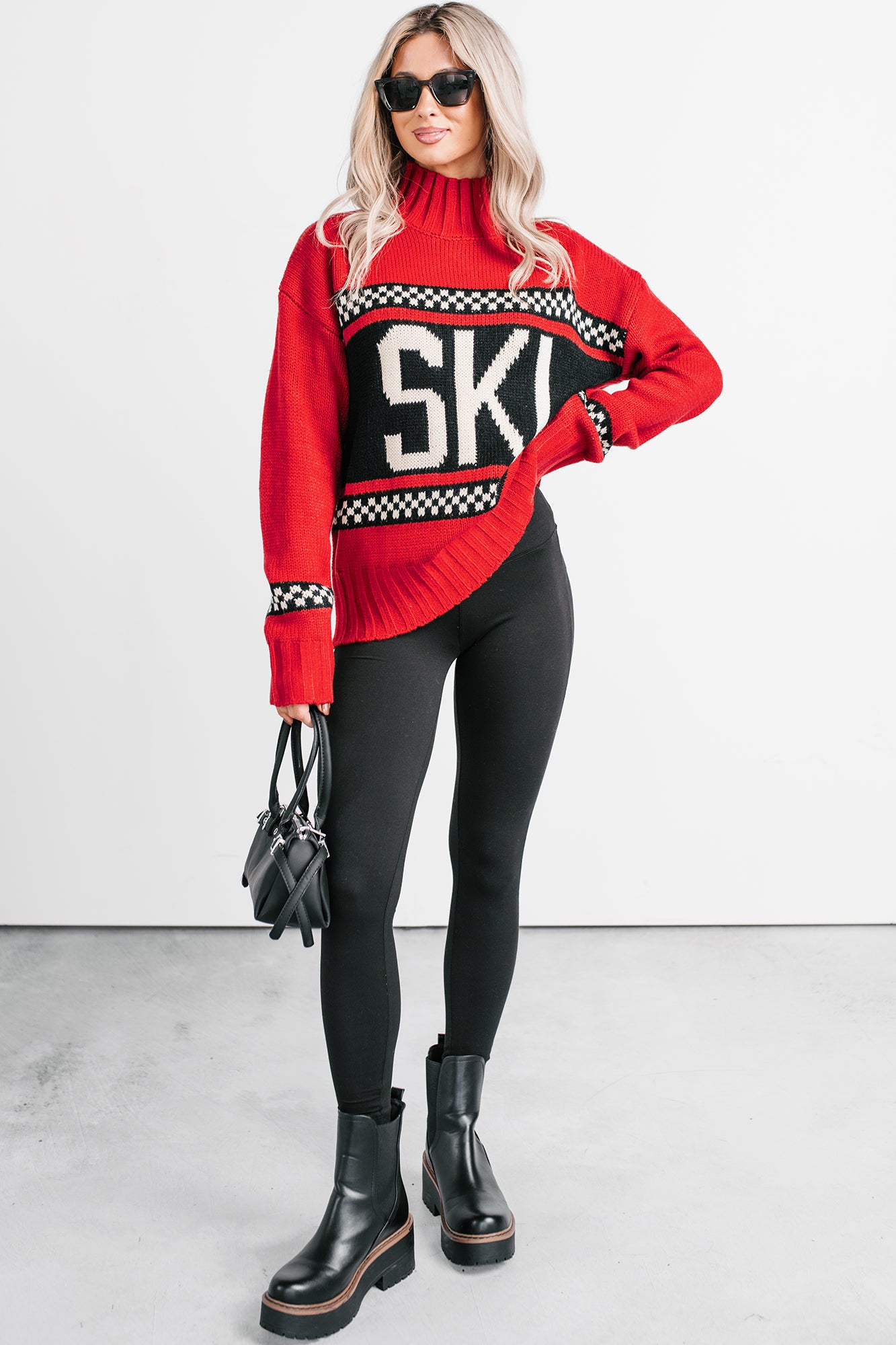 Ski You Later Graphic Mock Neck Sweater (Red) - NanaMacs