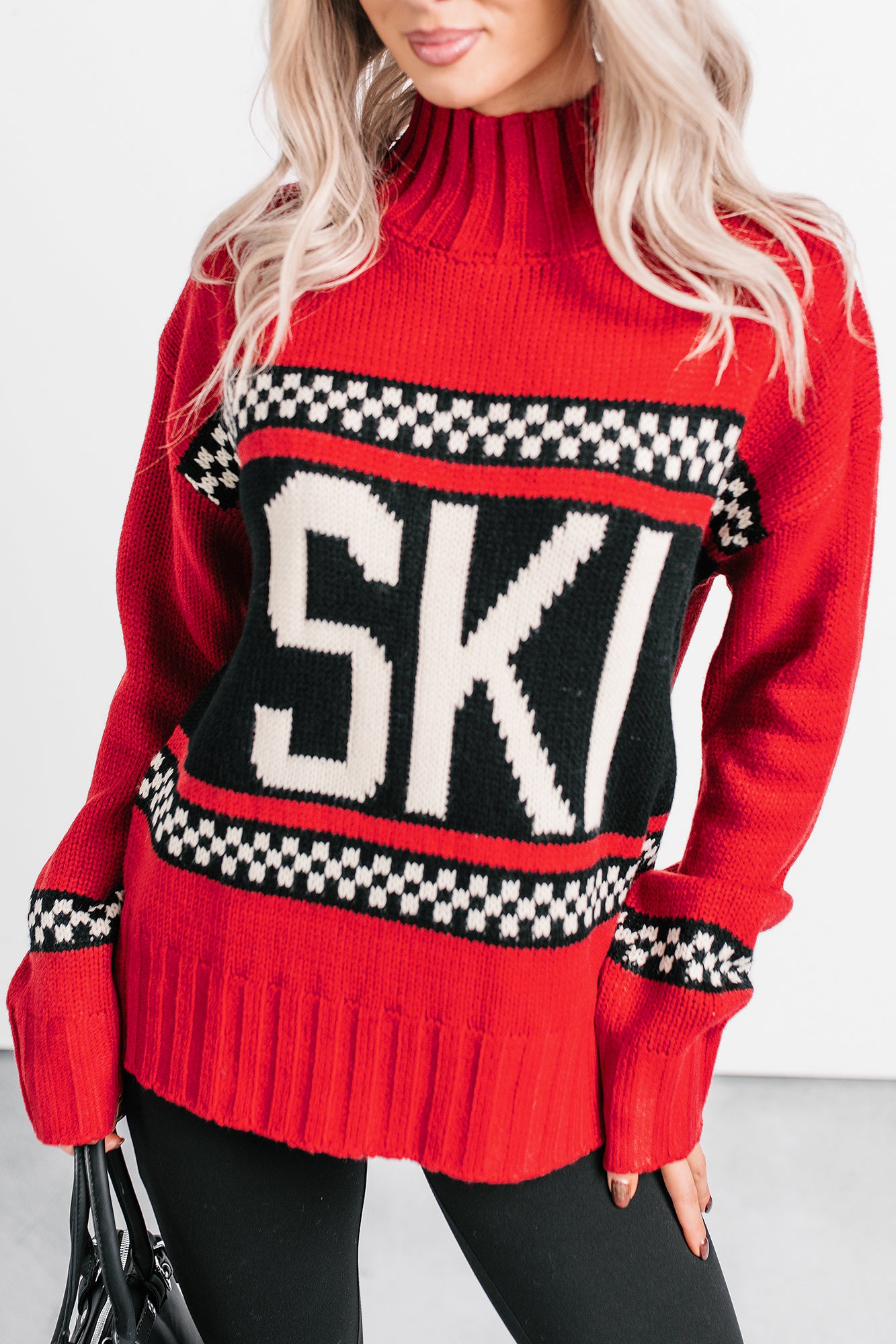 Ski You Later Graphic Mock Neck Sweater (Red) - NanaMacs