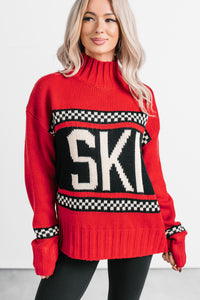 Ski You Later Graphic Mock Neck Sweater (Red) - NanaMacs