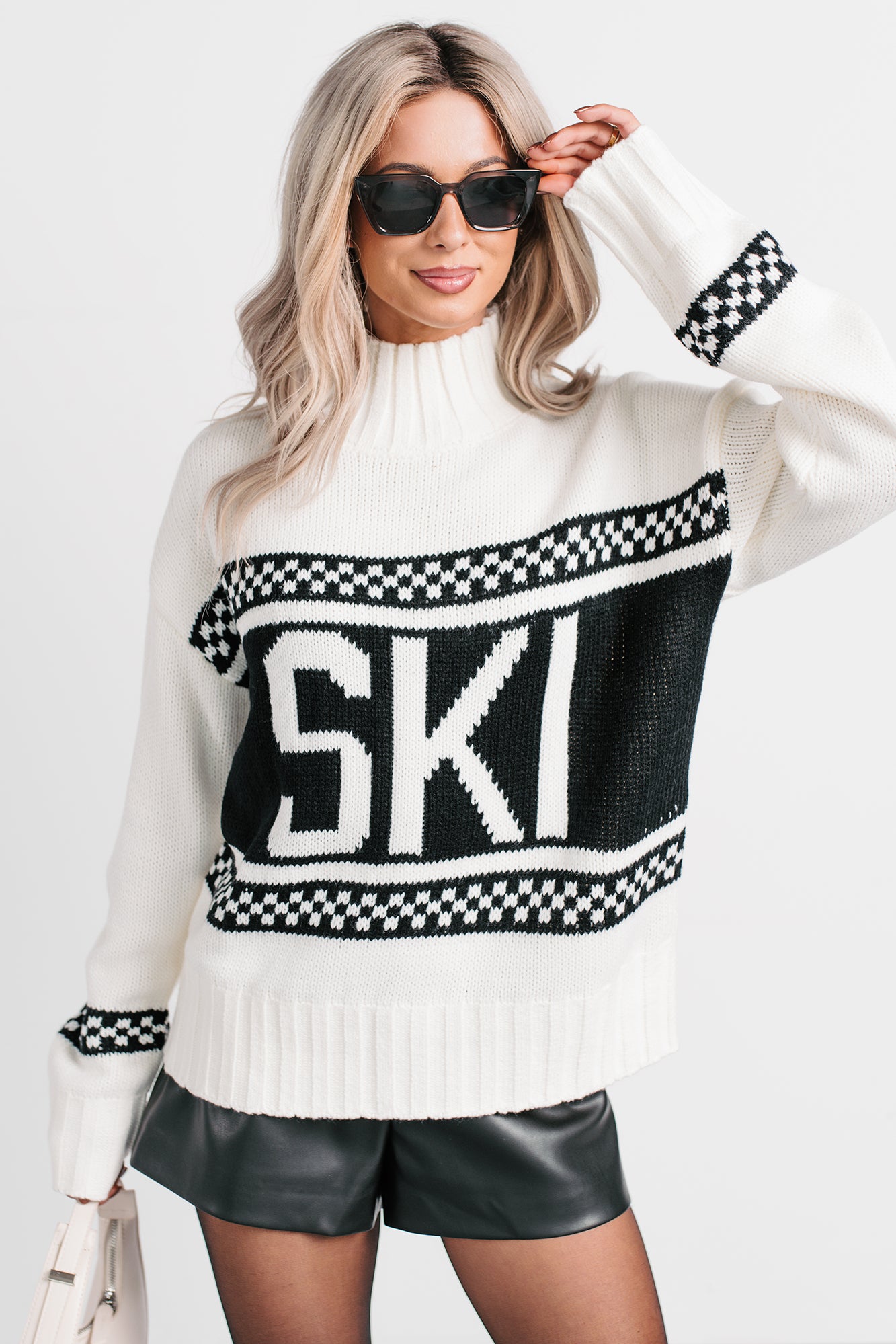 Ski You Later Graphic Mock Neck Sweater (Off White) - NanaMacs