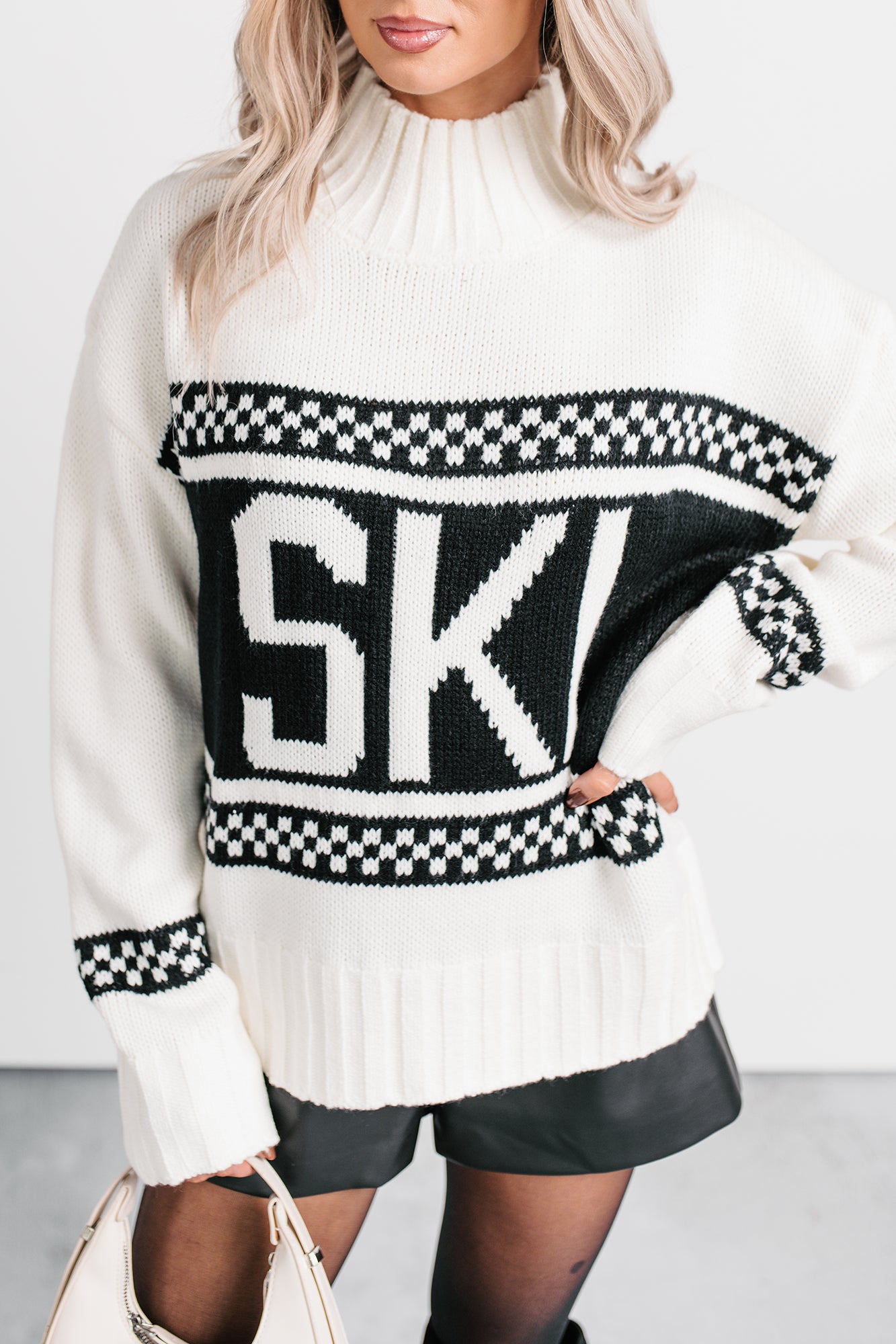 Ski You Later Graphic Mock Neck Sweater (Off White) - NanaMacs