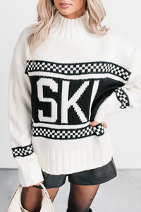 Ski You Later Graphic Mock Neck Sweater (Off White) - NanaMacs