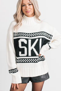 Ski You Later Graphic Mock Neck Sweater (Off White) - NanaMacs