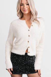 Brianne Fuzzy Cardigan Sweater (Off White) - NanaMacs