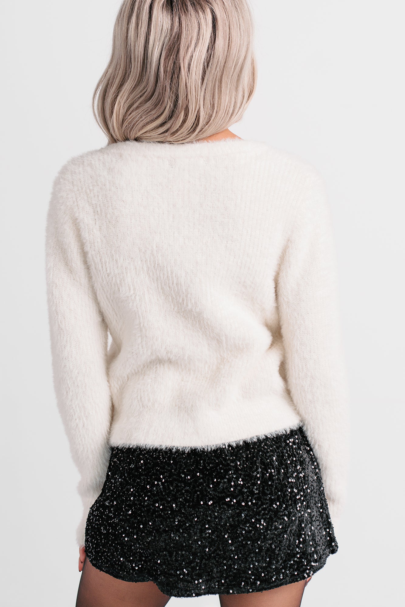 Brianne Fuzzy Cardigan Sweater (Off White) - NanaMacs