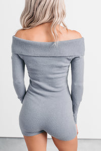 Unrequited Love Off Shoulder Long Sleeve Romper (Dusty Blue)