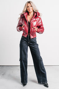 Show You How Faux Fur Hooded Puffer Jacket (Burgundy) - NanaMacs