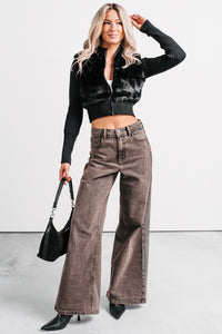 Bane High Rise Wide Leg Cello Jeans (Brown) - NanaMacs