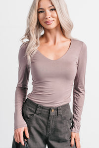 Unsaid Things Long Sleeve V Neck Top (Dark Coco) - NanaMacs