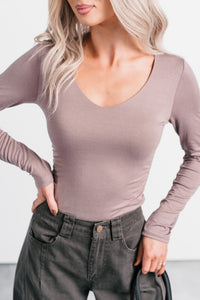 Unsaid Things Long Sleeve V Neck Top (Dark Coco) - NanaMacs