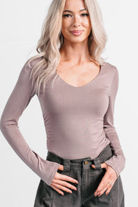 Unsaid Things Long Sleeve V Neck Top (Dark Coco) - NanaMacs
