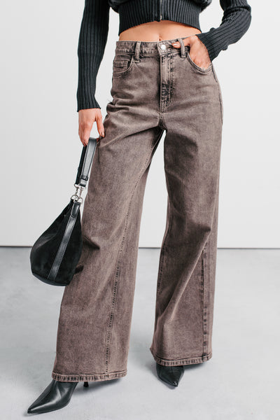 Bane High Rise Wide Leg Cello Jeans (Brown) - NanaMacs