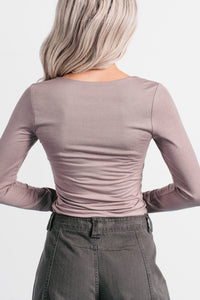 Unsaid Things Long Sleeve V Neck Top (Dark Coco) - NanaMacs