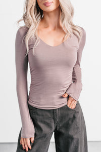 Unsaid Things Long Sleeve V Neck Top (Dark Coco) - NanaMacs