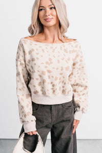 As You Are Cheetah Print Off The Shoulder Sweatshirt (Cream/Taupe) - NanaMacs