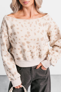 As You Are Cheetah Print Off The Shoulder Sweatshirt (Cream/Taupe) - NanaMacs