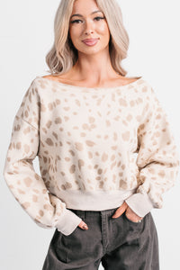 As You Are Cheetah Print Off The Shoulder Sweatshirt (Cream/Taupe) - NanaMacs