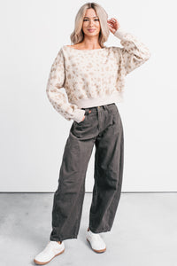 As You Are Cheetah Print Off The Shoulder Sweatshirt (Cream/Taupe) - NanaMacs