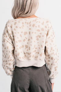 As You Are Cheetah Print Off The Shoulder Sweatshirt (Cream/Taupe) - NanaMacs