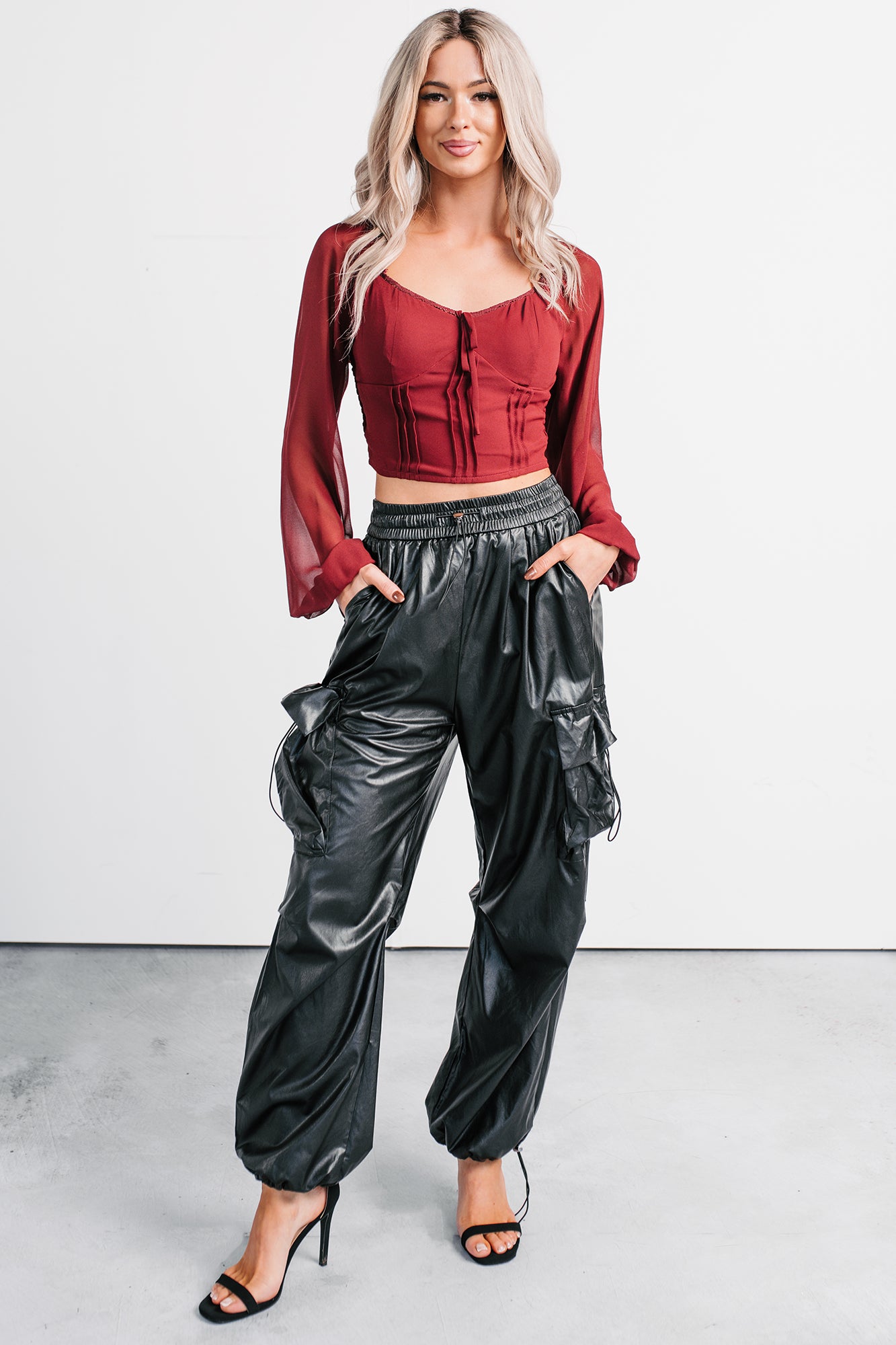 Don’t Be Shy Faux Leather Cargo Pants (Black) - NanaMacs