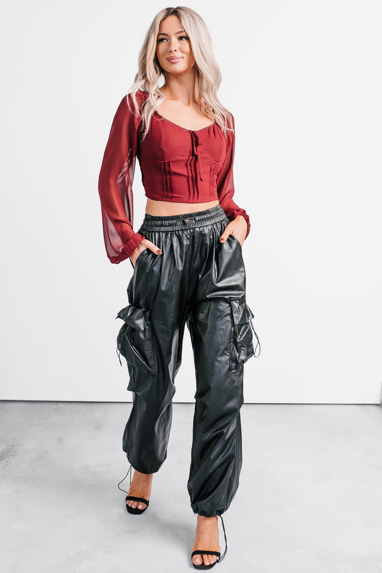 Forever This Way Lace Trim Peasant Blouse (Burgundy) - NanaMacs