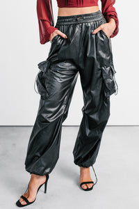 Don’t Be Shy Faux Leather Cargo Pants (Black) - NanaMacs
