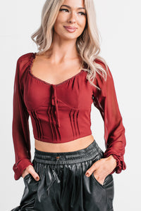 Forever This Way Lace Trim Peasant Blouse (Burgundy) - NanaMacs