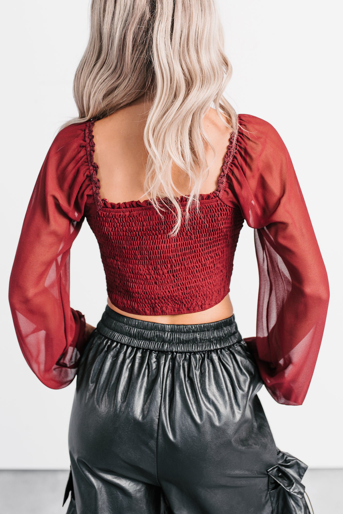 Forever This Way Lace Trim Peasant Blouse (Burgundy) - NanaMacs