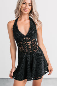 Midnight Bloom Floral Velvet Mini Dress (Black) - NanaMacs