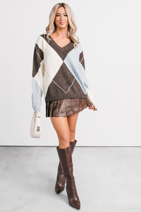 No Place Else Argyle Knit Sweater (Brown/Multi) - NanaMacs