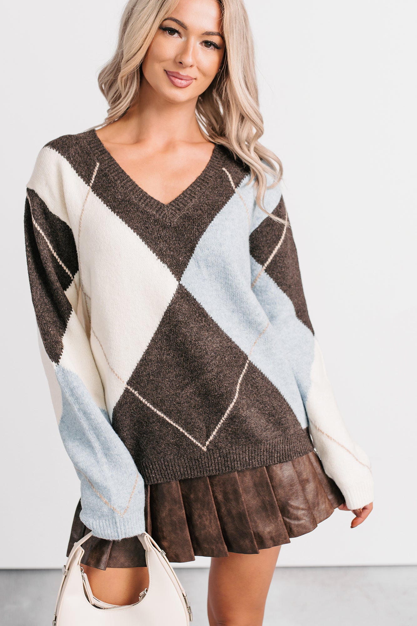 No Place Else Argyle Knit Sweater (Brown/Multi) - NanaMacs