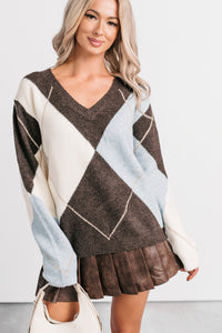 No Place Else Argyle Knit Sweater (Brown/Multi) - NanaMacs