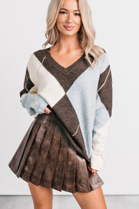 No Place Else Argyle Knit Sweater (Brown/Multi) - NanaMacs