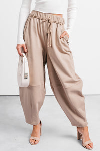 Wandering Home Braided Tie Barrel Sweatpants (Taupe) - NanaMacs