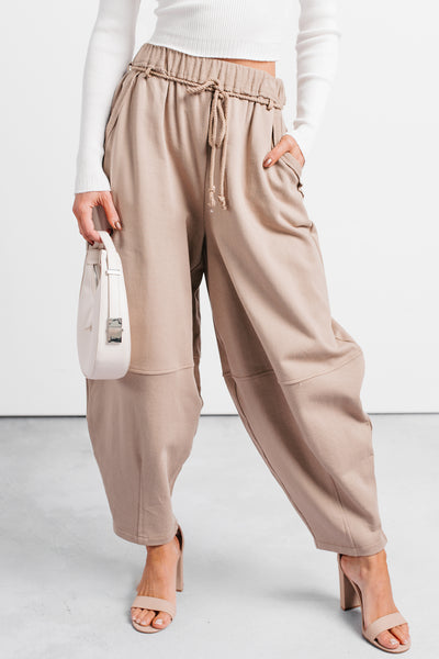 Wandering Home Braided Tie Barrel Sweatpants (Taupe) Ships by 12/10